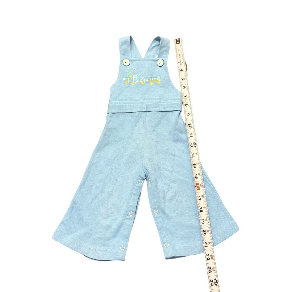VTG Toddler Boys Overalls Blue Train Size 12 Months 70s - Picture 3 of 7